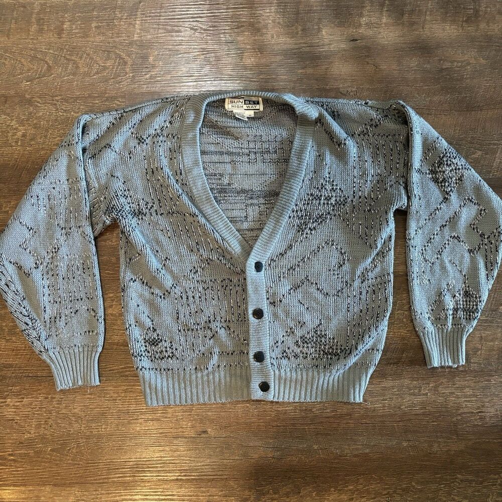 Vintage Sunset Highway Knit Sweater Mens Small Geometric GrandpaKurt Cobain